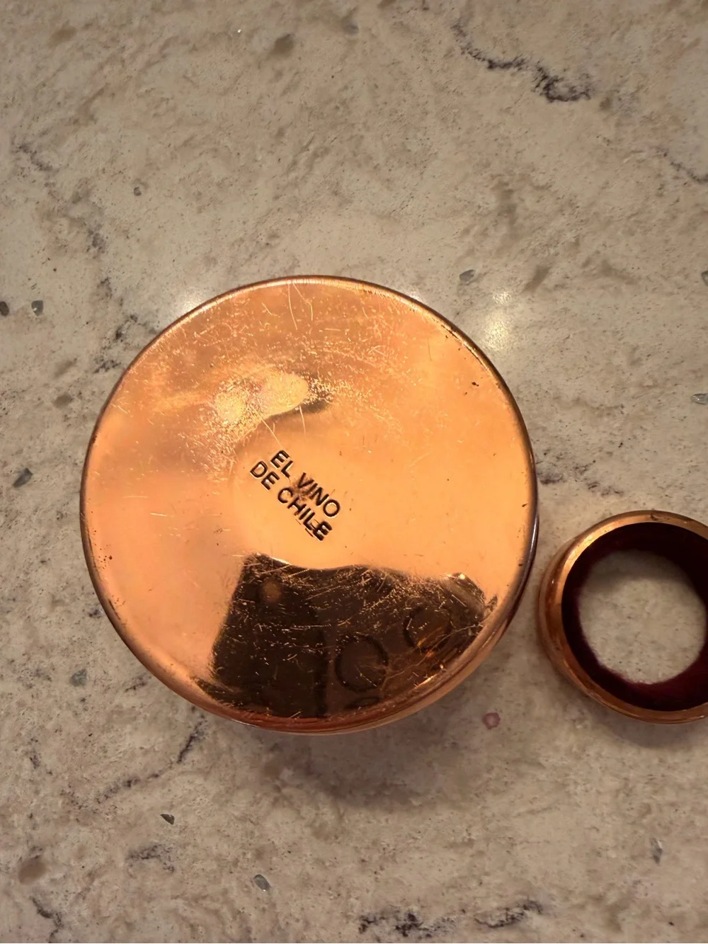 Copper Wine bottle coaster and drip ring set